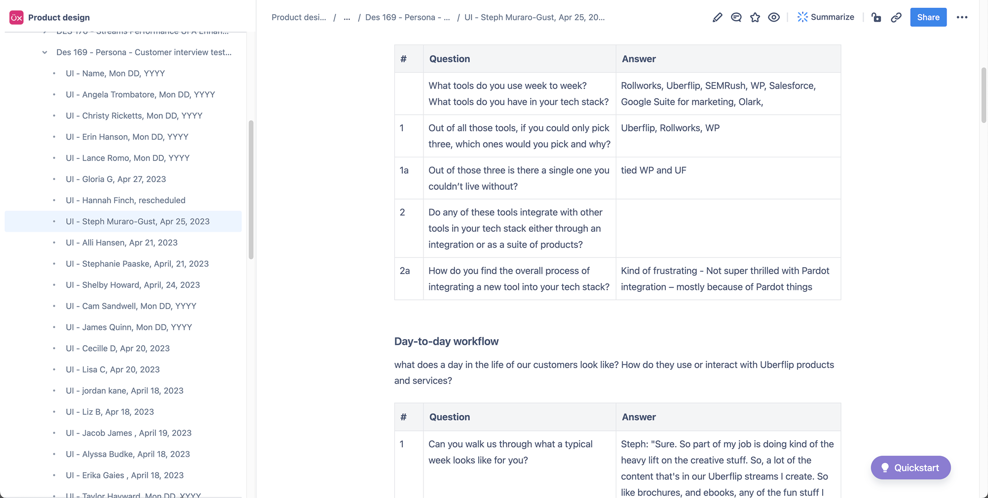 Customer interview notes